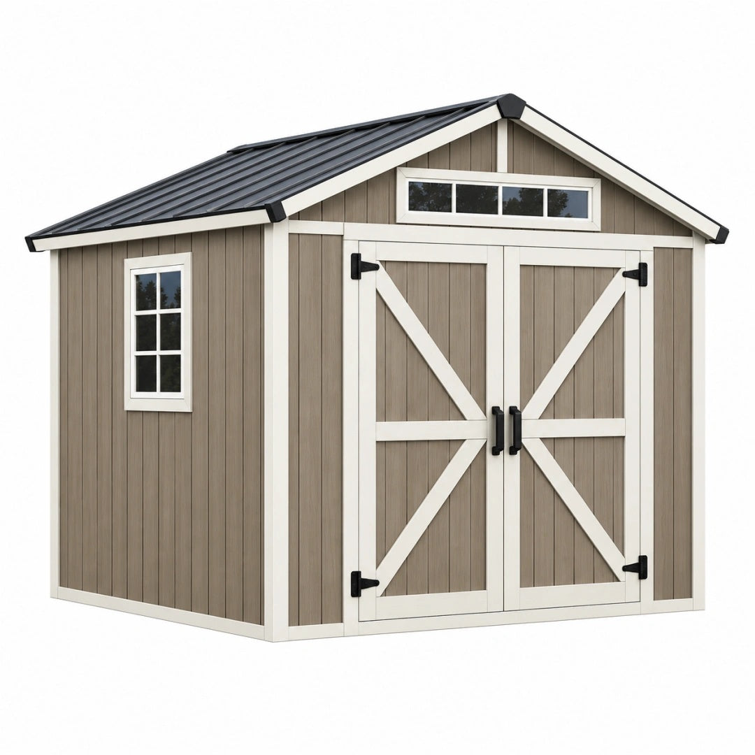 Gartenhaus 191 x 131 cm Kunststoff Taupe Weiß mit Doppeltür Satteldach
