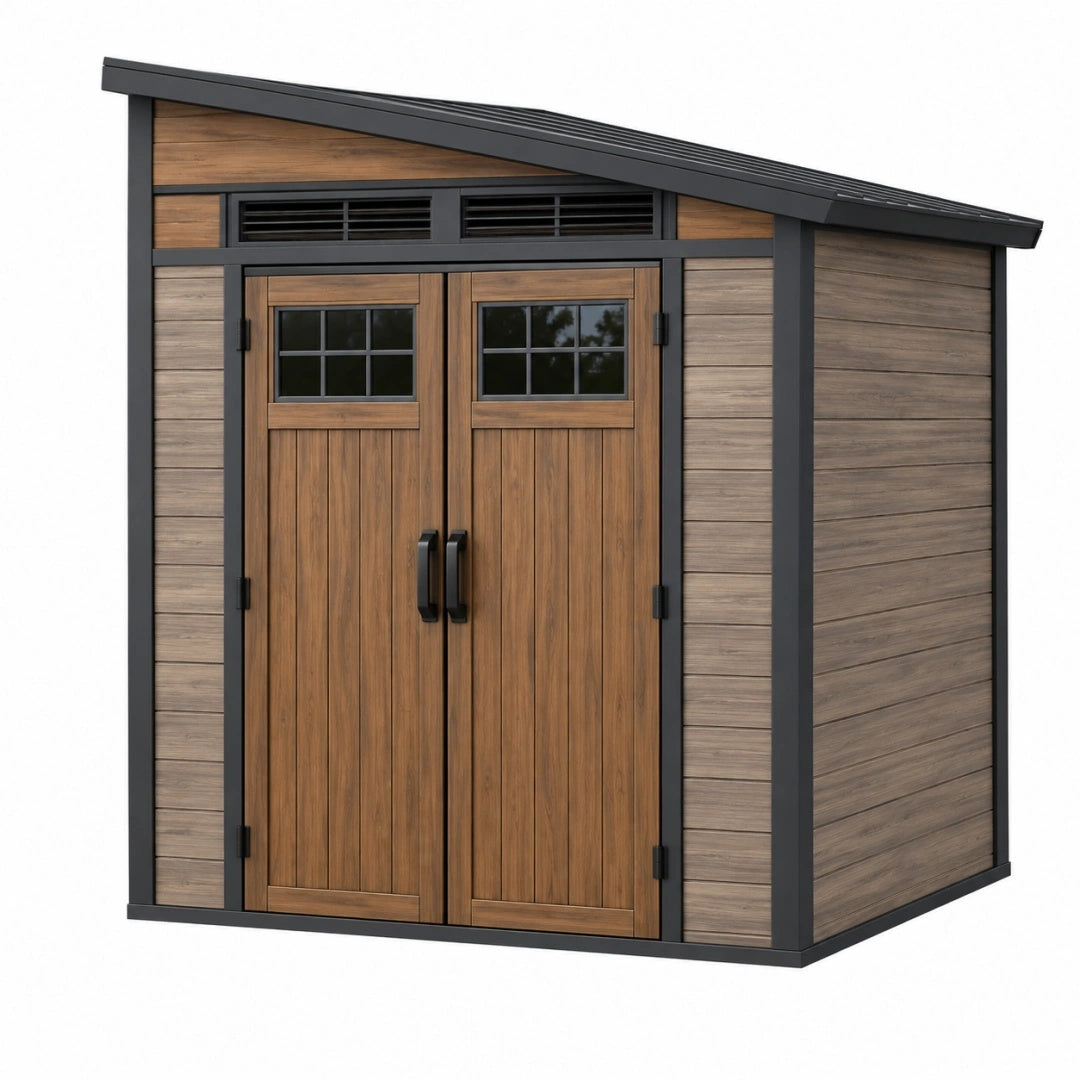 Gartenhaus 200 x 120 x 200 cm Holzoptik Braun Grau mit Doppeltür Modern