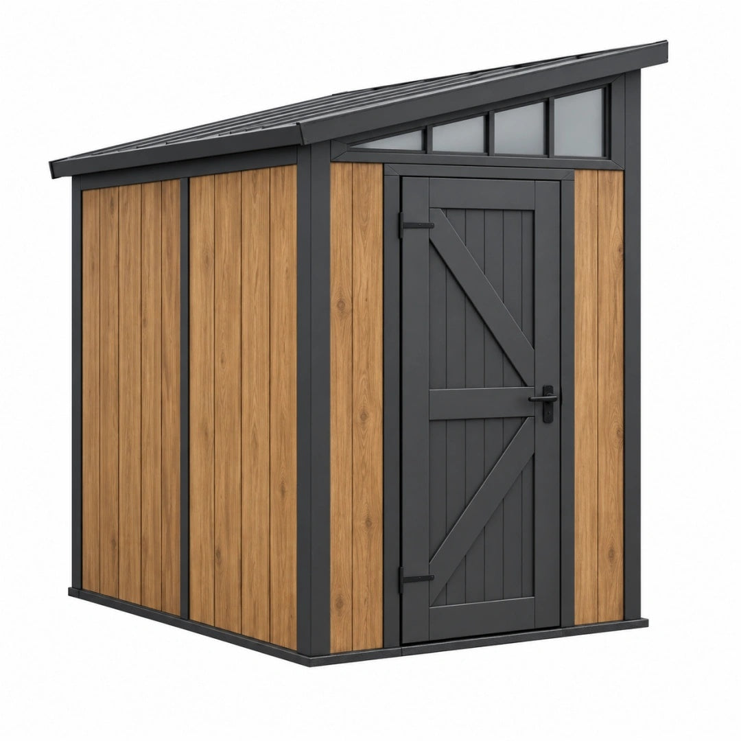 Gartenhaus 200 x 140 x 210 cm aus Holz und Metall in Anthrazit Braun mit Pultdach