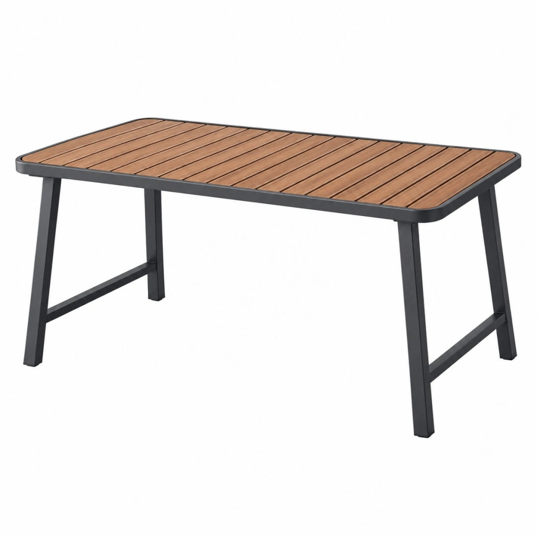 Gartentisch 160 x 90 x 75 cm Holz Braun Schwarz mit Metallgestell