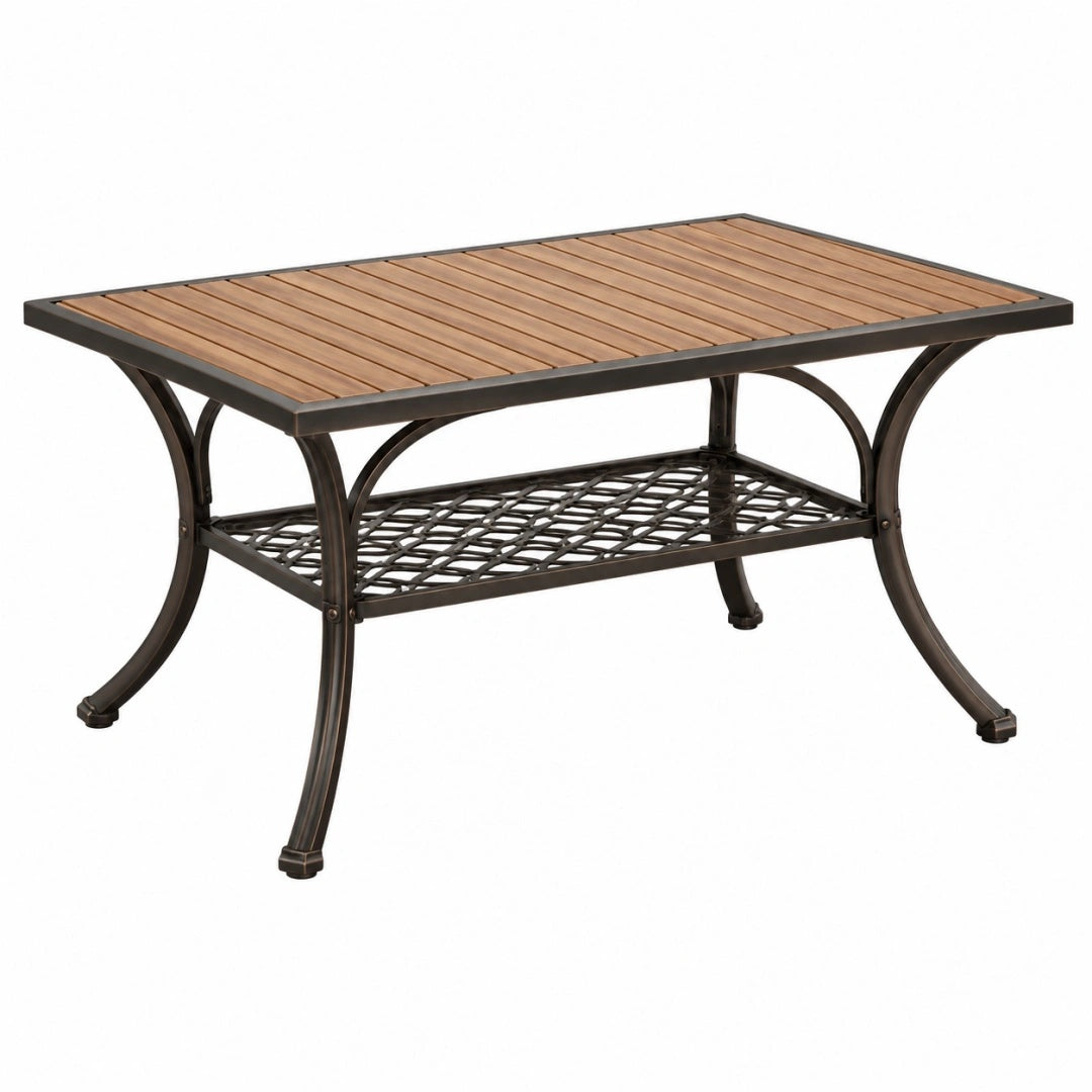 Gartentisch 120 x 70 x 75 cm Holz Metall Braun Schwarz mit Ablage im klassischen Stil