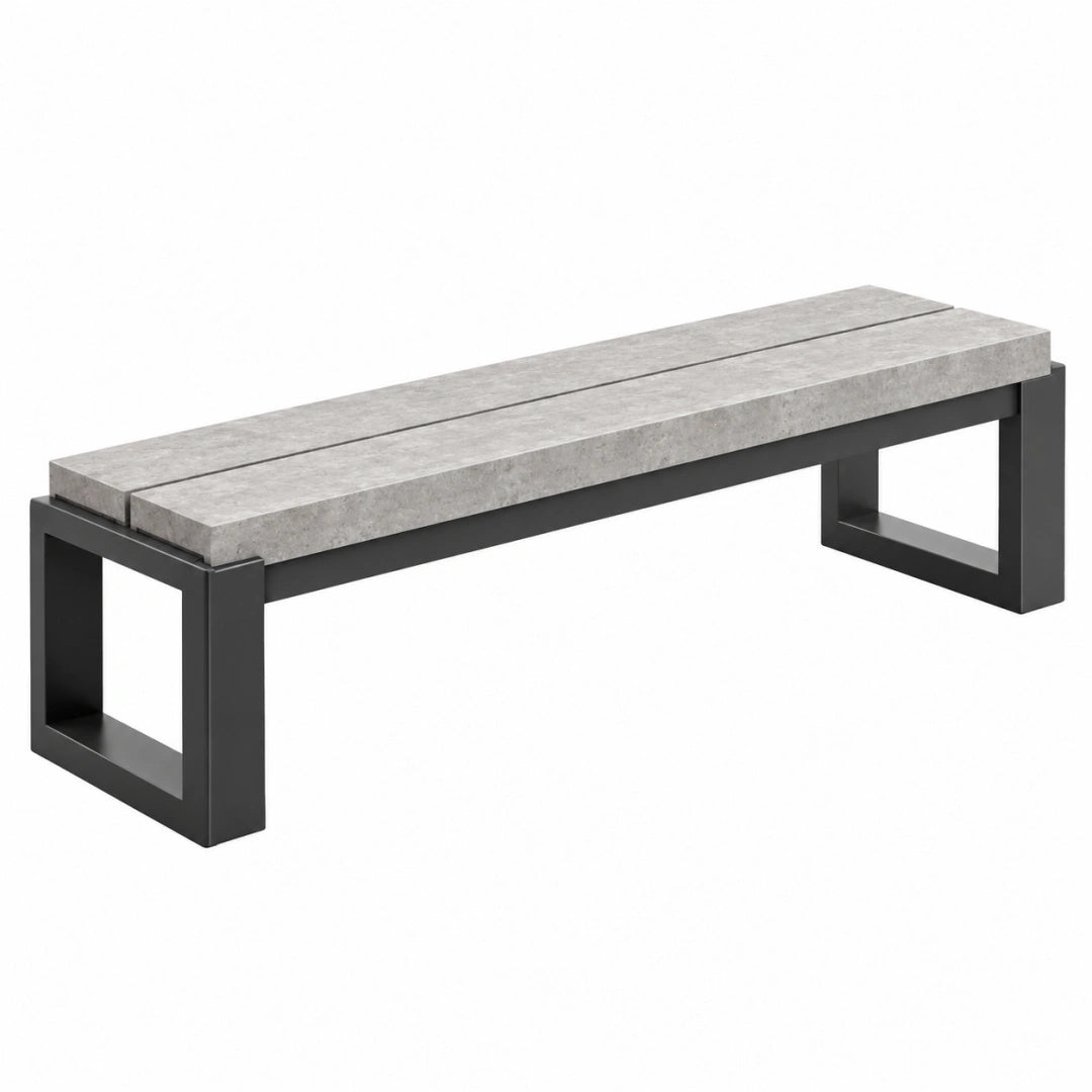 Gartenbank 180 x 40 x 45 cm in Grau und Schwarz mit Betonoptik und Metallgestell