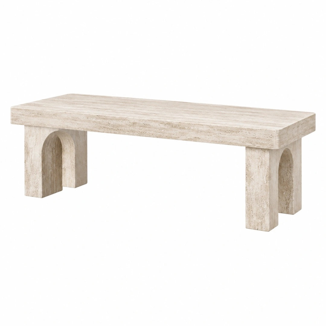 Sitzbank 150 x 40 x 45 cm aus Travertin Beige im skulpturalen Stil