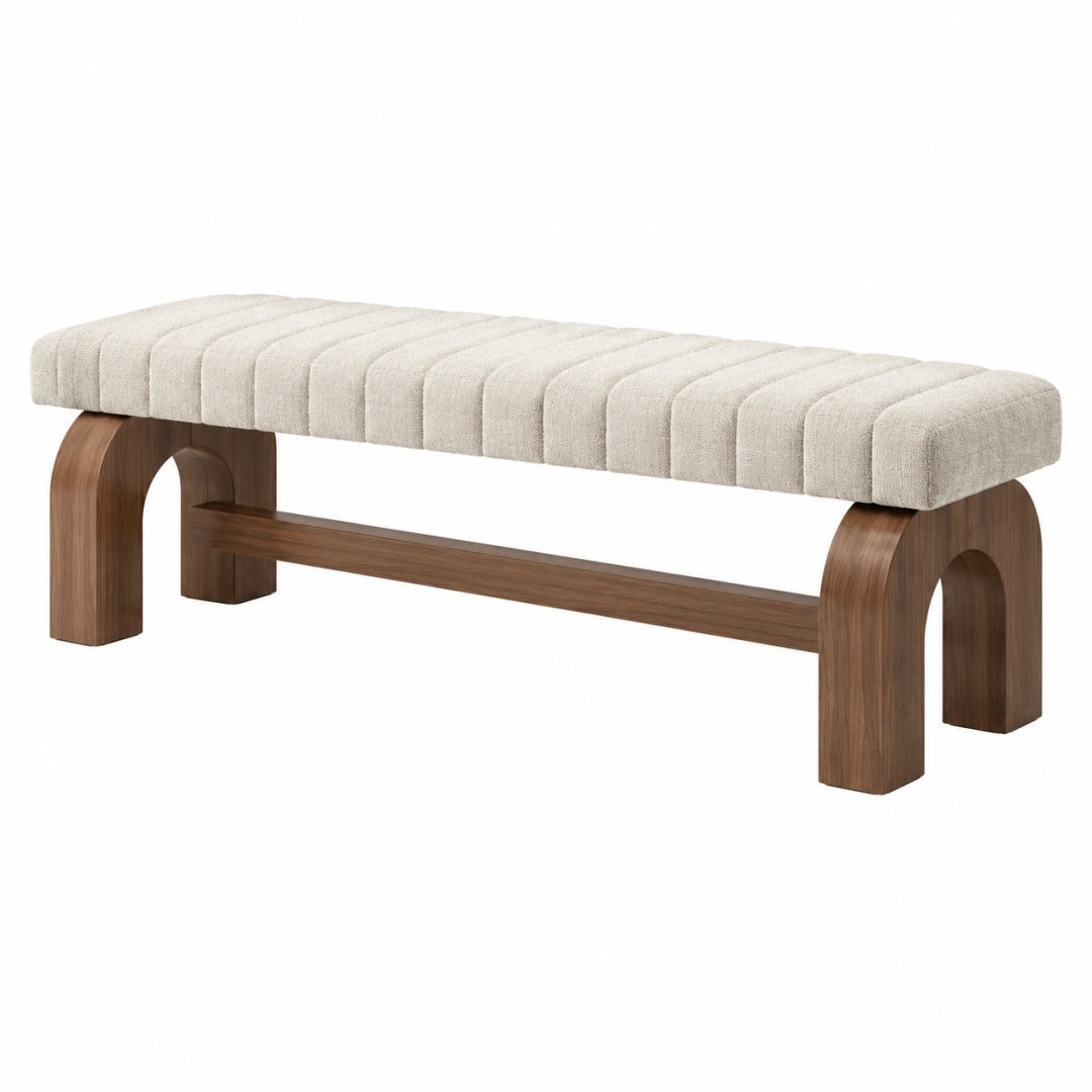Sitzbank 160 x 45 x 48 cm Creme/Braun Textil Holz gepolstert moderner Stil