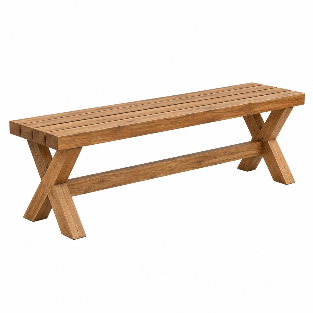 Gartenbank 180 x 35 x 45 cm aus Massivholz Naturbraun für Terrasse im Landhausstil
