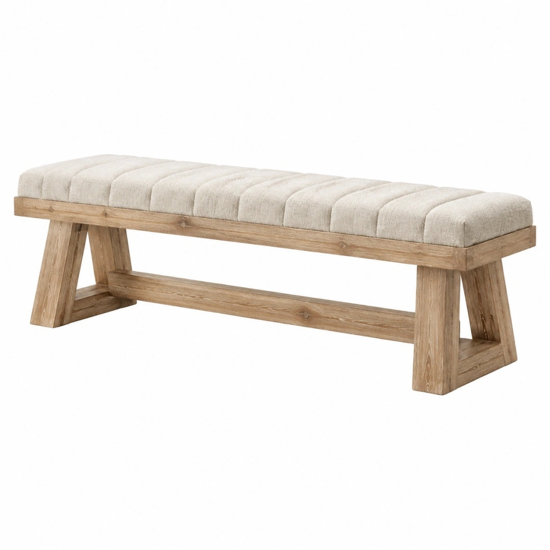 Sitzbank 160 x 40 x 48 cm Holz Textil Beige gepolstert Landhausstil