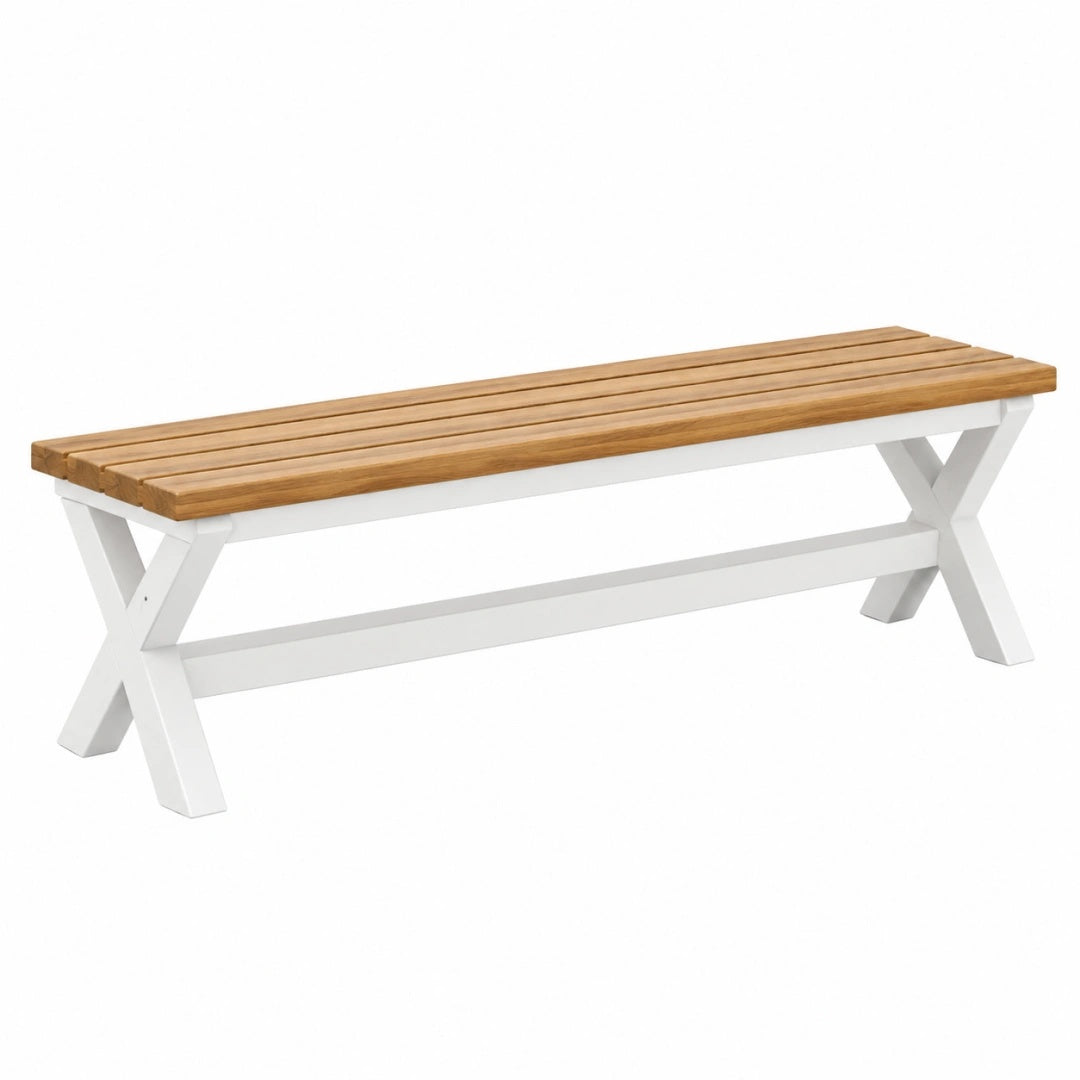 Sitzbank 180 x 40 x 45 cm aus Holz Naturholz Weiß im Landhausstil