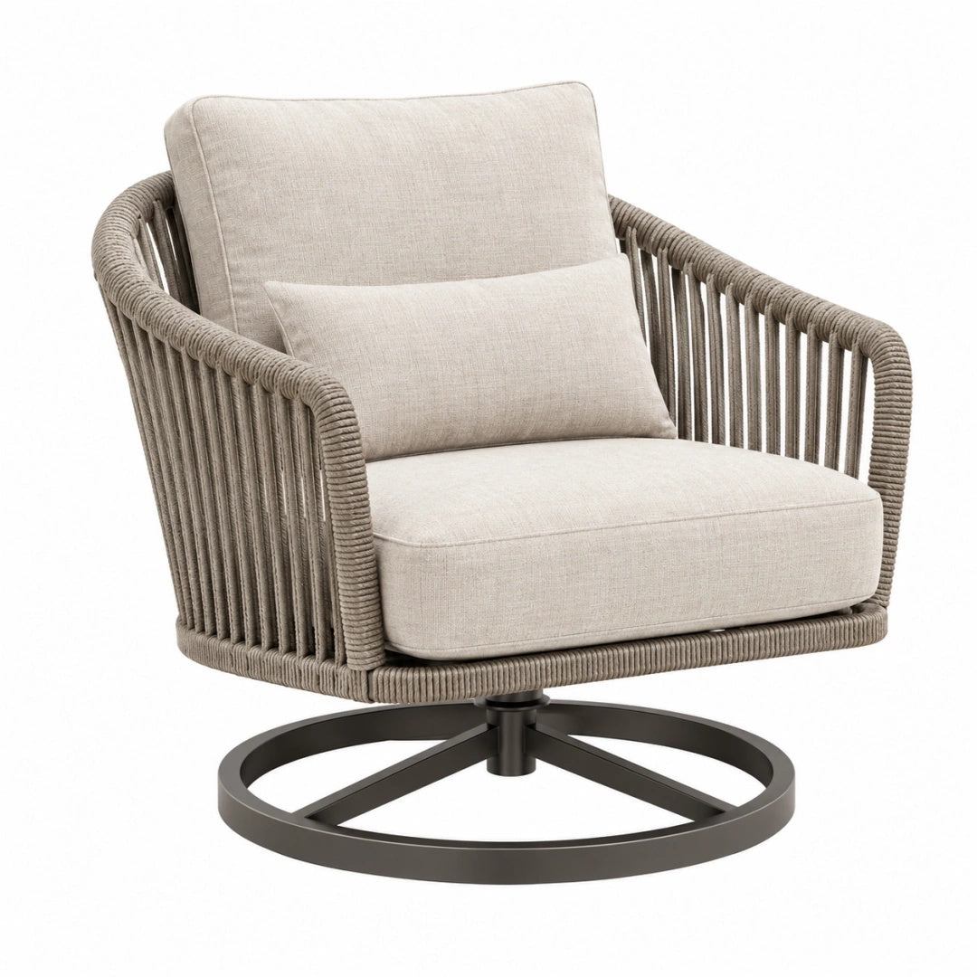 Drehsessel 85 x 82 x 88 cm Beige mit Kunstfasergeflecht und Metallgestell für Außenbereich