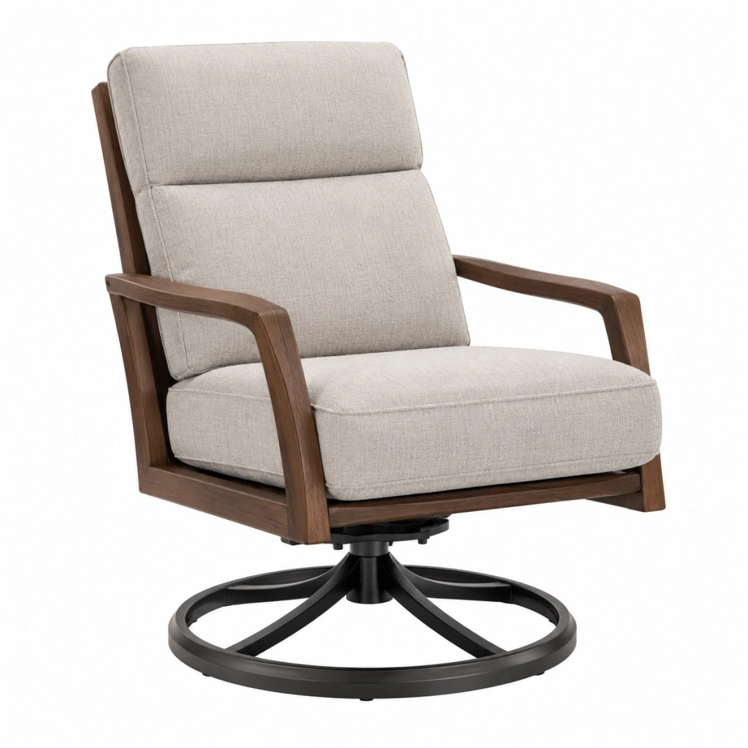 Drehsessel 76 x 82 x 100 cm mit Holzgestell Beige Braun Schwarz