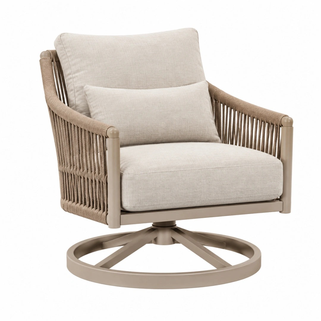 Drehbarer Gartensessel 78 x 75 x 85 cm aus Metall und Seilgeflecht Beige für Terrasse