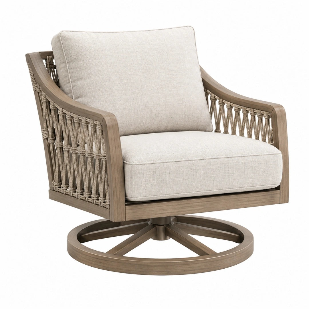 Drehsessel 88 x 82 x 88 cm Holz Beige mit Seilgeflecht und Drehfunktion