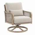 Drehsessel 80 x 84 x 92 cm Holz Textil Beige mit Geflecht Drehfunktion