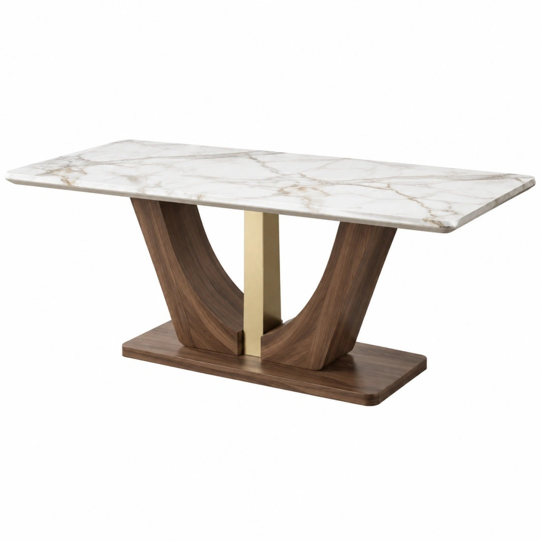 Esstisch 200 x 100 x 76 cm Marmoroptik Weiß Walnussholzoptik Metallgestell Modern