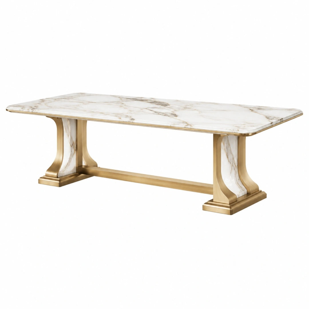 Esstisch 180 x 90 cm in Weiß und Gold mit Marmoroptik klassisch