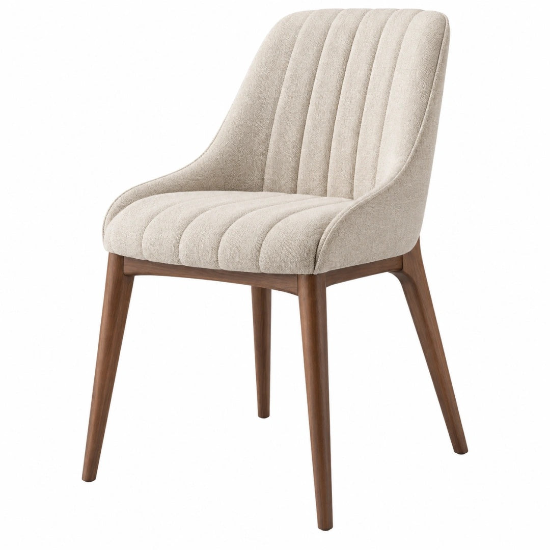 Esszimmerstuhl 60 x 62 x 85 cm Creme Holz Textil gepolstert mit gerippter Rückenlehne