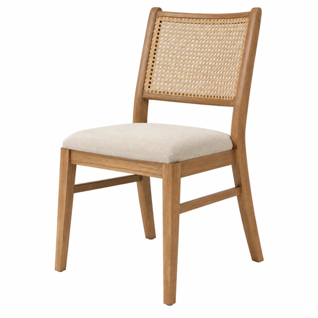 Esszimmerstuhl 50 x 55 x 85 cm Holz Natur Rattan Geflecht Stoffbezug skandinavischer Stil
